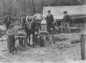 Cornish tin miner Anthony Roberts (right) operating a later tin mine, Weir's Bischoff Surprise, in the North Bischoff Valley. Photo courtesy of Colin Roberts.
