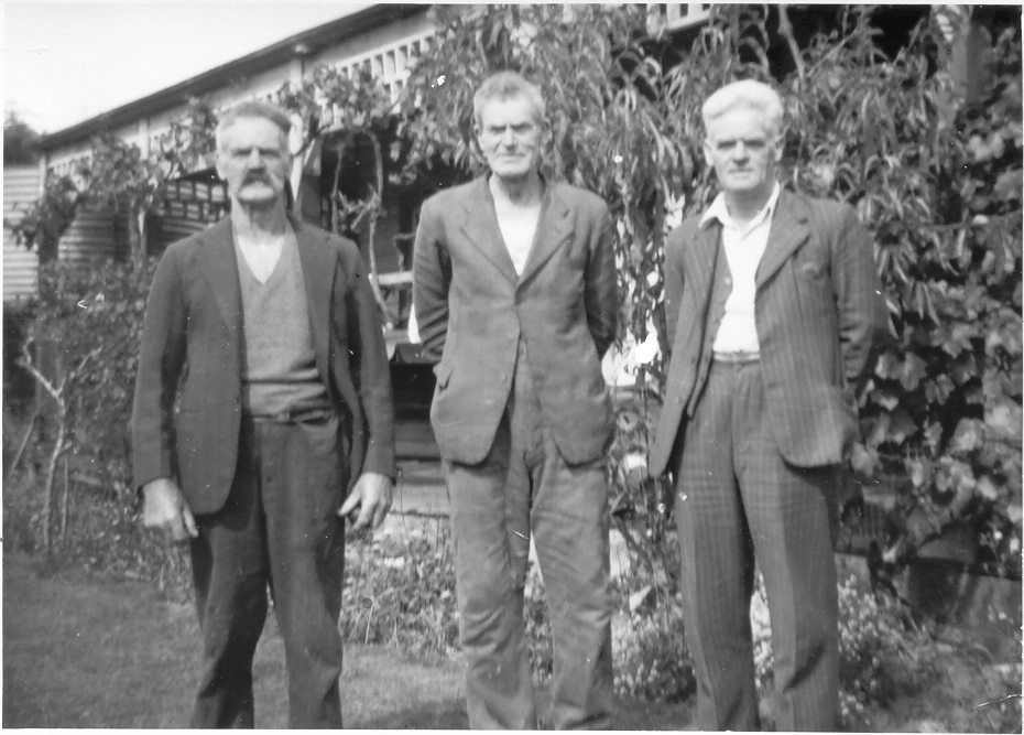 (Left to right) Elijah, Mark and Harold Britton.Twenty-year-old Harold Britton married nineteen-year-old Laura Fixter in 1909 and moved to Leongatha, Victoria. 