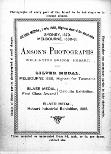 Anson Studio advert from Picturesque and Interesting Tasmania (1890), courtesy of TAHO.