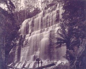 Browning Falls (Russell Falls) on the Russell River, probably shot for Anson Studio by JW Beattie and later re-branded as his. From Anson Studio's Picturesque and Interesting Tasmania album (1890), courtesy of TAHO.