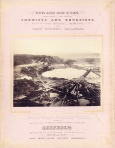 Beattie comes aboard ... and so does the Mount Bischoff tin mine, in Just the Thing III, the Anson Studio advertising album from 1884. Edward Ash was a Hobart chemist and amateur photographer who not only set up a Waratah branch but started a newspaper in Waratah. This photo could have been taken by Ash or by Beattie. Courtesy of TAHO.