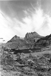 Cradle Mountain and Dove Lake, as Peregrinator's party would have seen it, without tourist infrastructure. HJ King photo courtesy of Maggie Humphrey.